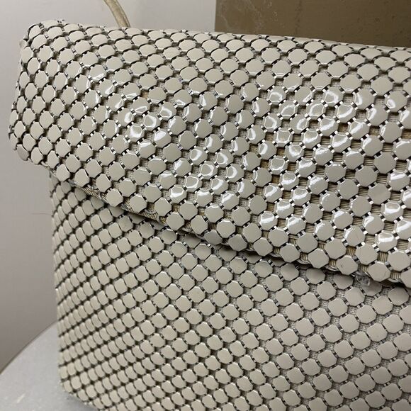 VTG 70s 80s Cream Whiting & Davis Chain Metal Mesh Clutch / Shoulder Bag Purse - Picture 5 of 14